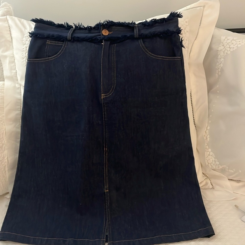 See By Chloé Dark Blue Fringed Waist Denim Skirt